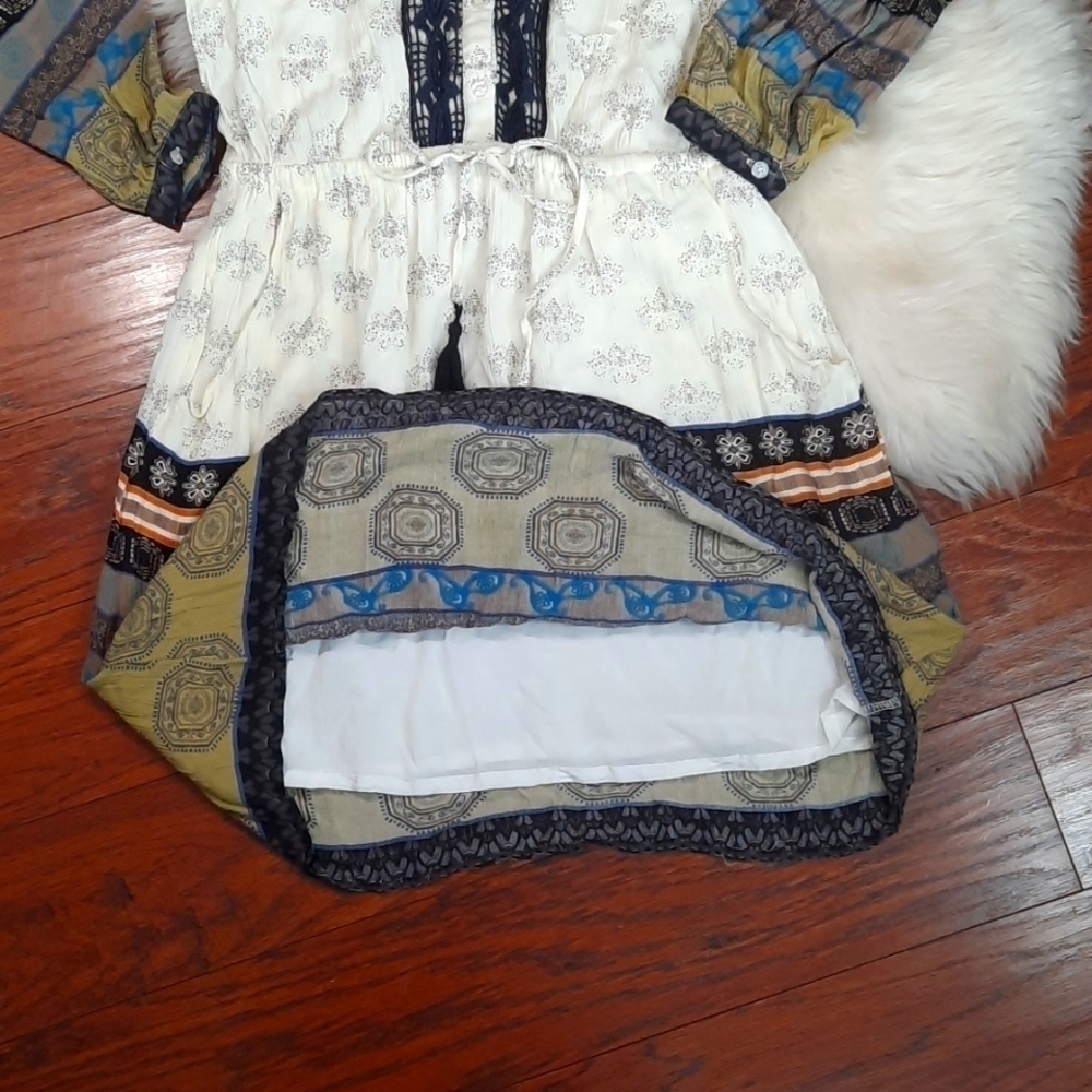 Max Jeans Dress Peasent Boho Crochet front Midi Cream Colored - Picture 3 of 6